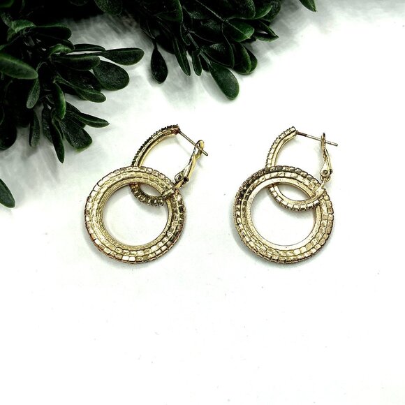 Gold Tone  Rhinestone Open Circle Leverback Drop Earrings Elegant Jewelry - Picture 5 of 9